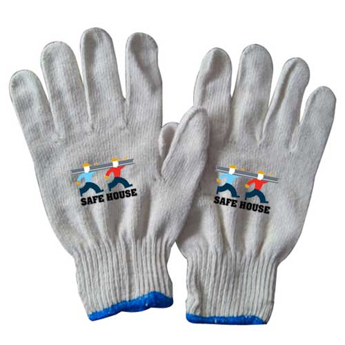 Cotton Knitted Safety Gloves  with Your Logo Printed